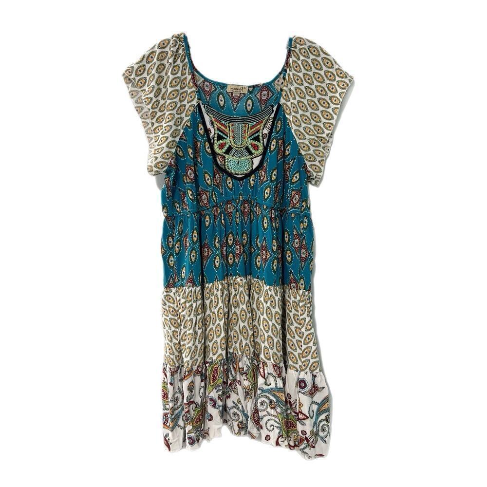 One World Live and Let Live Mini Dress Women's XL Boho Embroidered Patchwork